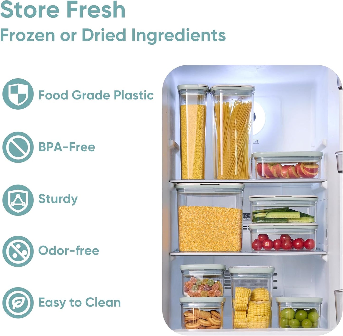 CAROTE Easy-open Airtight Food Storage Containers with Lids, 20 PCS Durable Plastic Kitchen Storage Containers for Dry Food/Fruit, Leakproof, BPA-Free, Sage Green/Grey