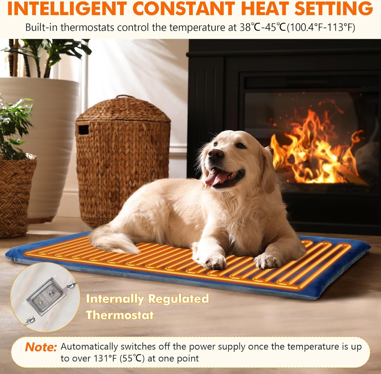 Pecute Cat Heating Pad Outdoor Indoor, IPX7 Waterproof Dog Heating Pad with Self-Inflating for Extra Thickness, Chew-Resistant Stainless Steel Cord, Electric Heated Cat Bed for Outside Feral House