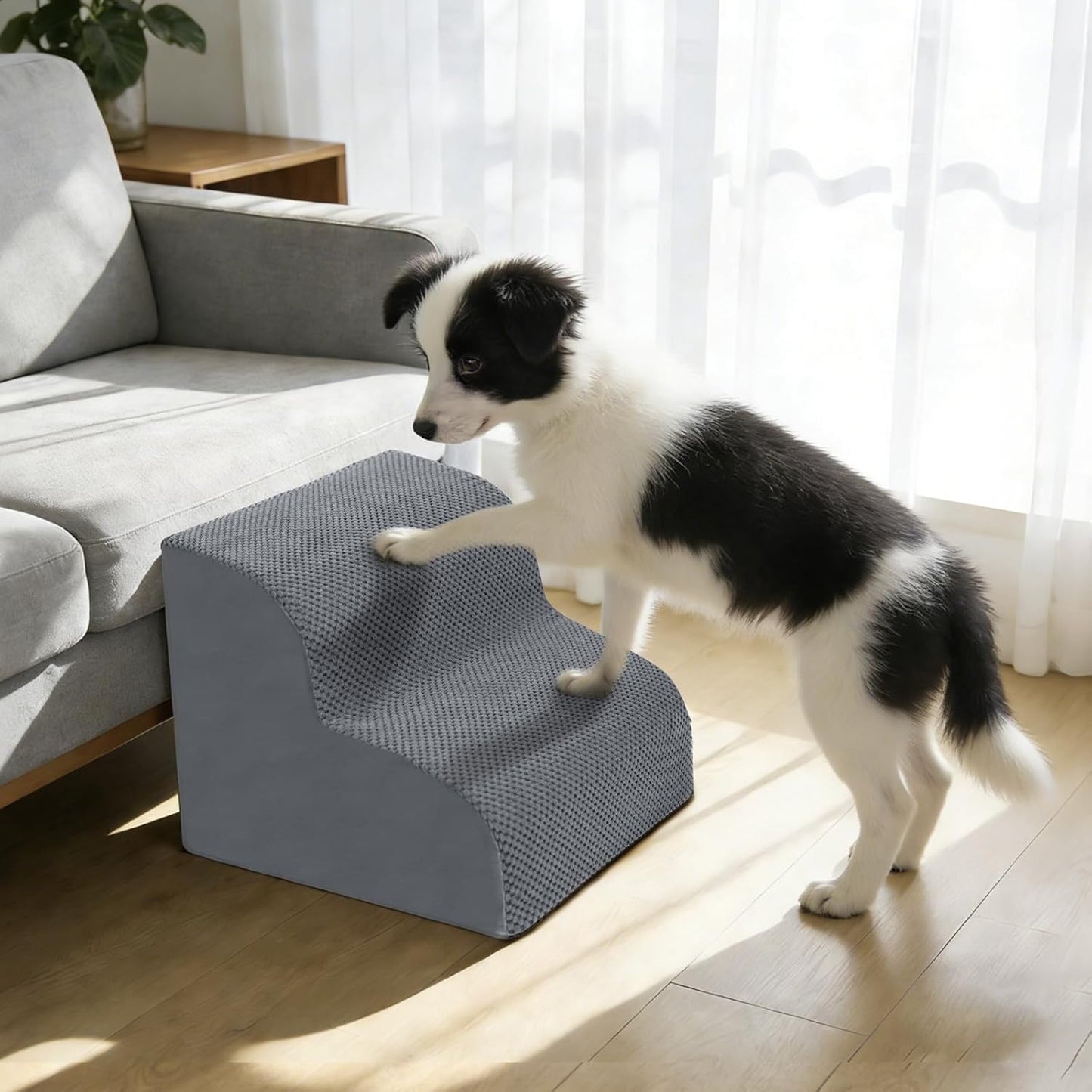 Dog Stairs for Small Dogs, 2-Steps Dog Ramp for Couch, Pet Stairs with Highly Supportive Foam and Non-Slip Bottom, Pet Steps for Cat & Doggie (High 11.8Inch)