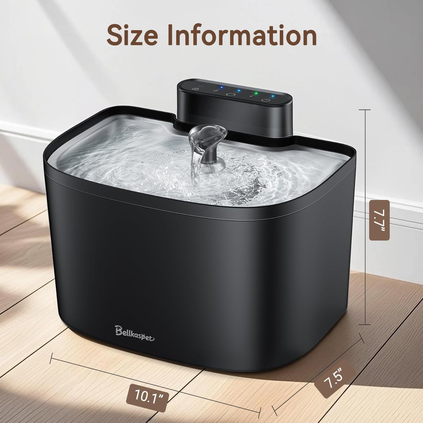 Cat Water Fountain, 122oz/3.6L Pumpless Wireless Cat Fountain, Cordless Water Fountains for Cats Indoor, Battery Operated Dog Pet Water Fountain with Stainless Steel Tray (Black, Fountain+2 Fliters)