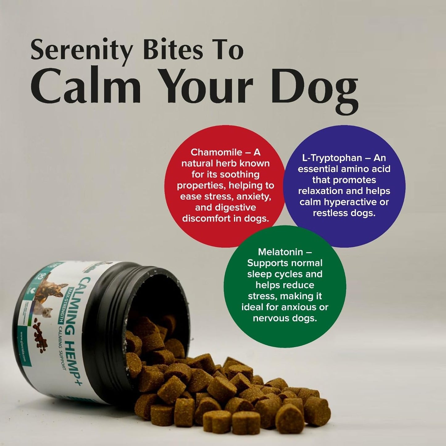 Calming Chews for Dogs by Giarcidia – Hemp-Based Max Strength Anxiety Relief, Stress Relief for Fireworks, Thunderstorms, Travel & Separation – Chicken Flavor – 90 Soft Treats for Dogs