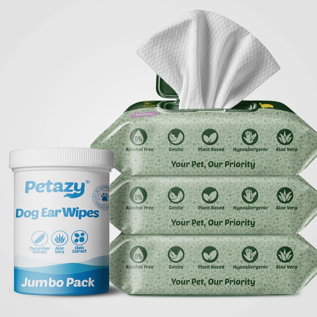 400 Dog Wipes for Paws and Butt and 125 Ear Wipes for Dogs and Cats, Hypoallergenic, Extra Large Grooming Wipes for Pets
