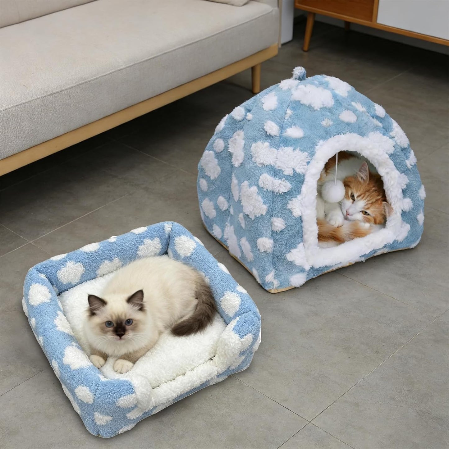 Enclosed Cat Bed Cat Cave for Indoor,Pet Beds Cats House Winter Warm Cozy Tent Washable Small Plush Houses for Soft Kitty Nest Kitten Furniture Removable Cushion Gatos Sleeping Hut