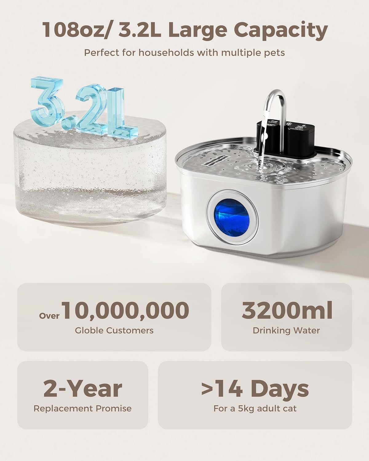 Cat Fountain Replacement Water Pump for 108oz/3.2L Wireless Pet Water Fountain Dog Water Dispenser