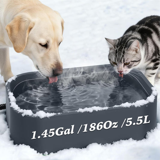 1.45 Gal/5.5L Heated Water Bowl, Extra Large Heated Dog Bowls for Outside, Safety Listed Heated Pet Bowl with Anti-Chew Cord for Dog & Cat Drinking Water in Winter, BPA-Free, Anti-Slip Base(Grey)