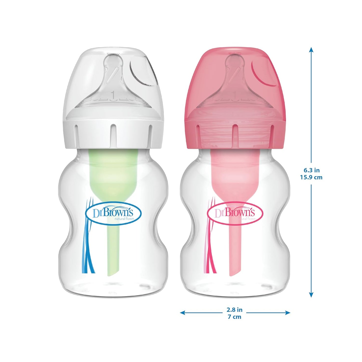 Dr. Brown’s Natural Flow® Anti-Colic Options+™ Wide-Neck Baby Bottles 5 oz/150 mL, with Level 1 Slow Flow Nipple, 4 Pack, 0m+