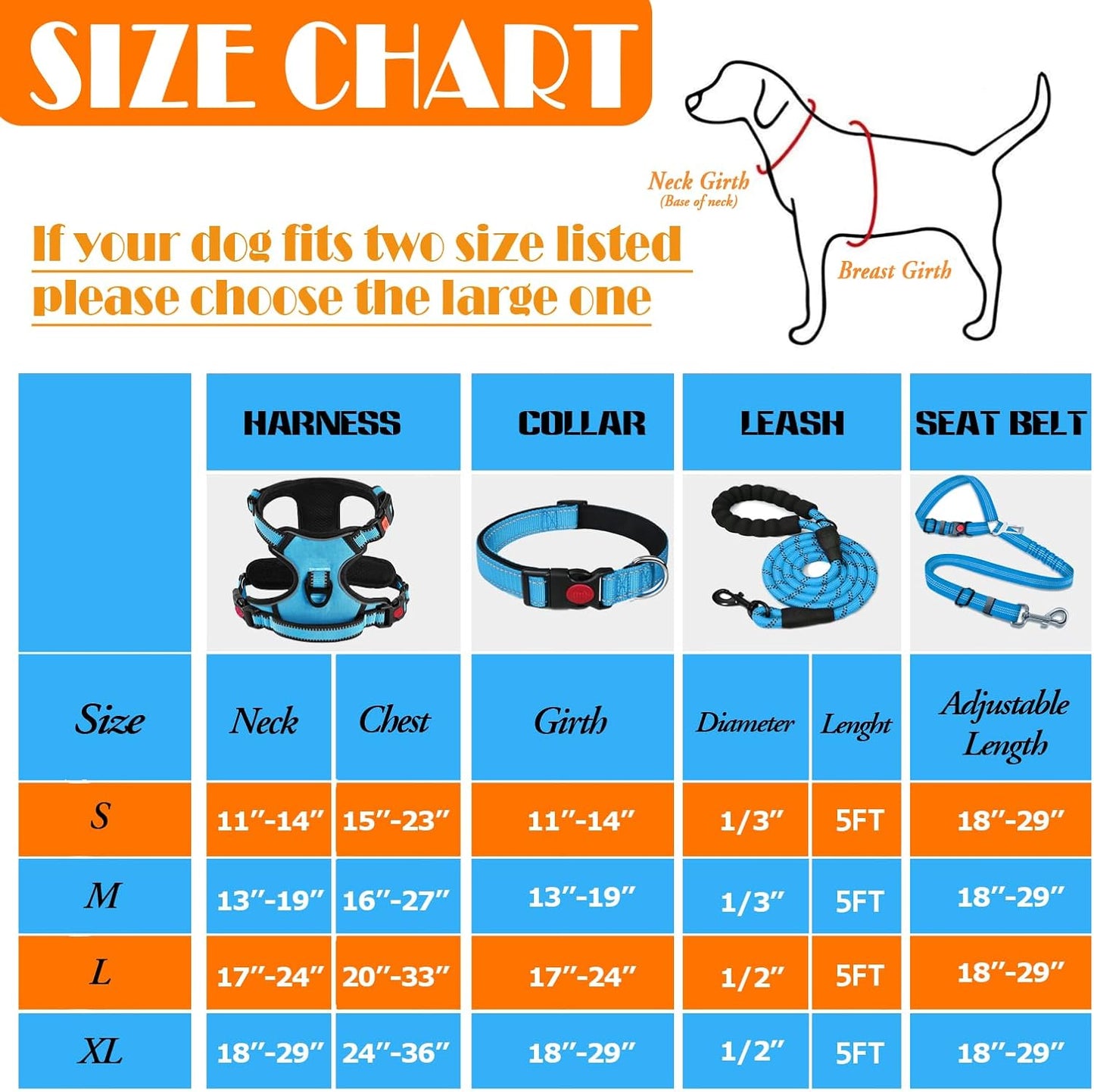 No Pull Dog Harness, Collar & Leash Set | Includes Dog Seat Belt, Collapsible Bowls & Poop Bag Dispenser. Ideal for Training, Walking, Hiking. Fits Small to Large Dogs(Blue-S)
