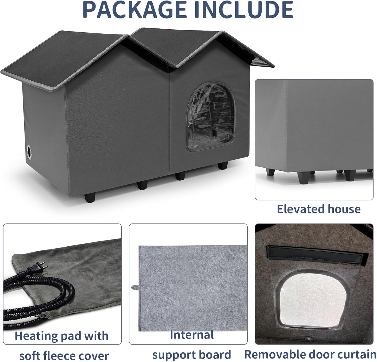 NAMOTEK Large Heated Cat Houses for Indoor/Outdoor Cats with Elevated Heated Cat Bed Waterproof， Insulated Providing Safe Feral Cats, Easy to Assemble Large (23" x 13" x 18")