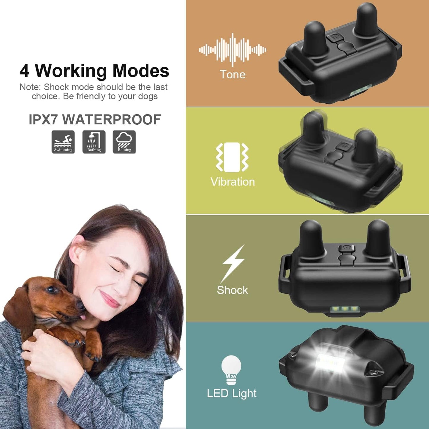 Dog Training Collar for 2 Dogs, 3300ft Remote Dog Shock Collar with Night LED Light, IPX7 Waterproof Rechargeable E-Collar, 4 Modes (Beep, Vibration, Shock) for Small Medium Large Dogs
