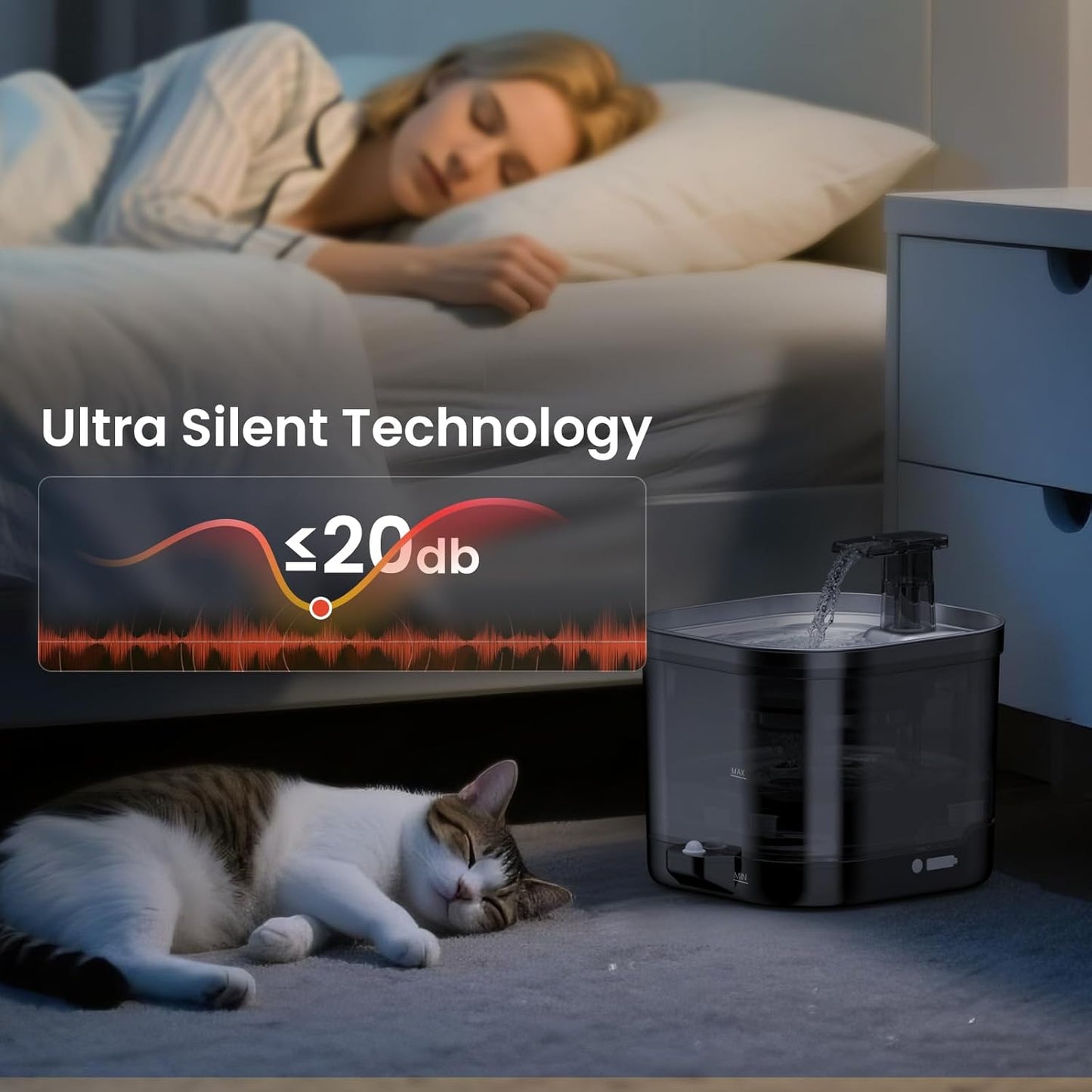 Wireless Cat Water Fountain Cordless with External Pump, 5000MAh Battery Operated, 68oz Rechargeable Automatic Pet Cat Fountains for Drinking with Motion Sensor, Quiet Pump(1 Filter)