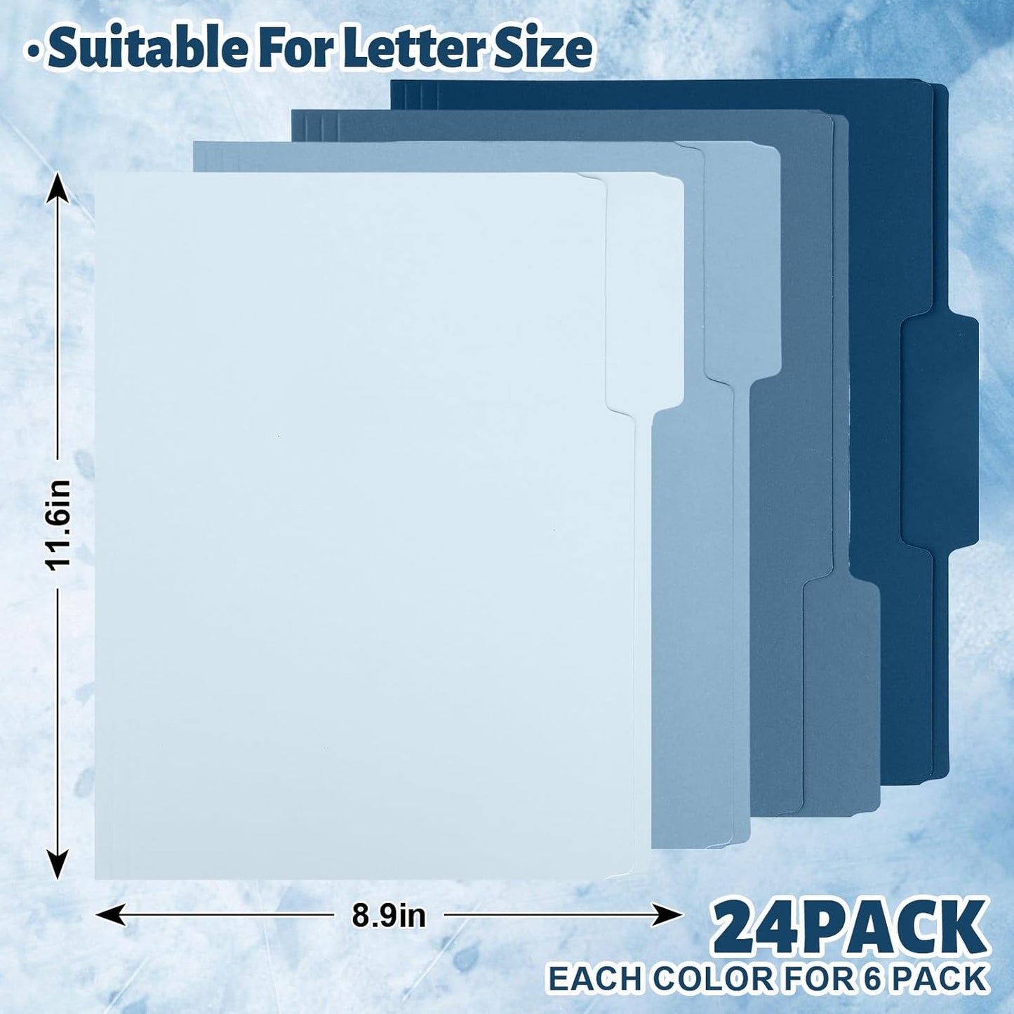 Whaline 24 Pack Dusty Blue File Folders Letter Size Gradient Blue File Pockets with 1/3 Cut Tab 8.9 x 11.6 Inch 4 Colors Documents Folders for Home Office Classroom Supplies