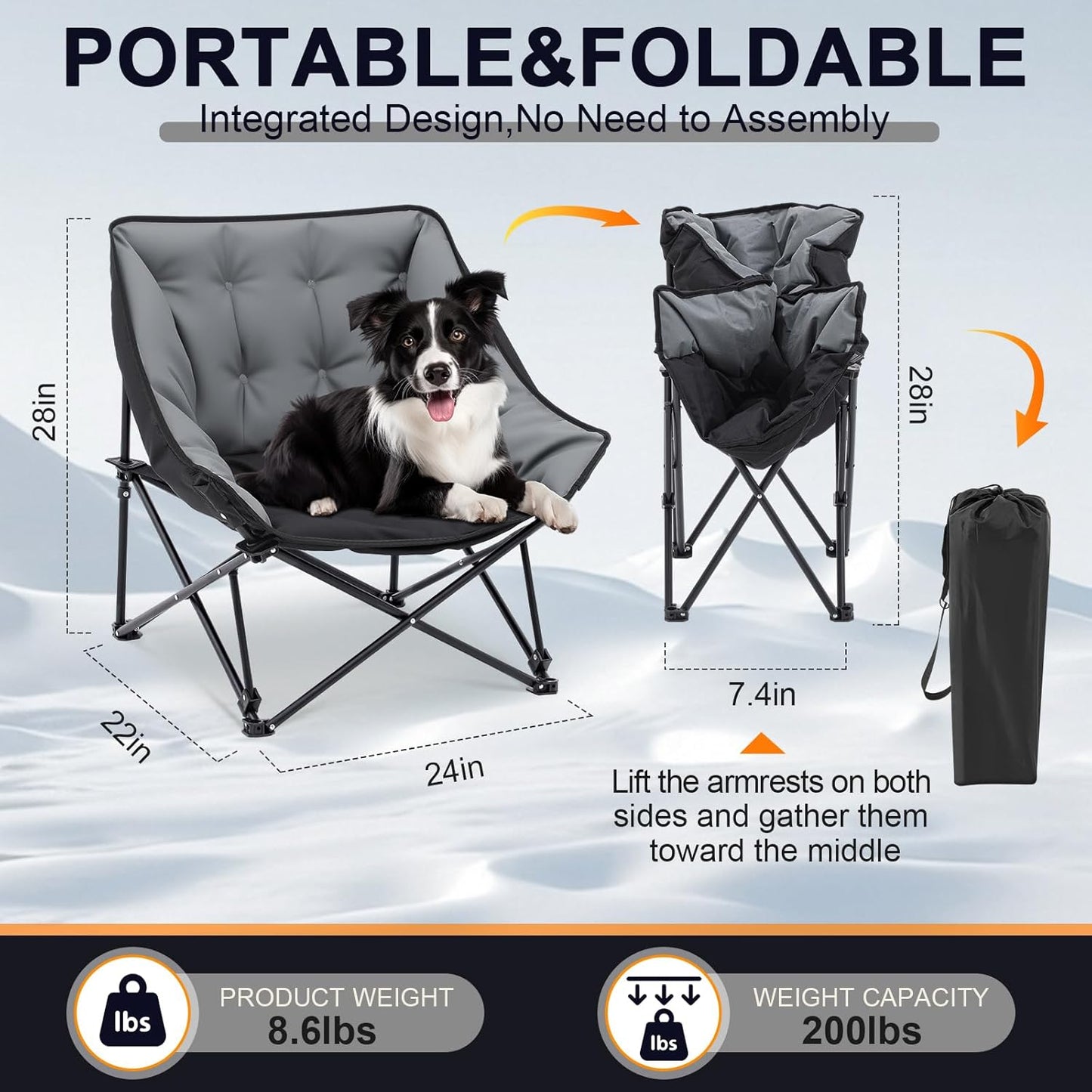 Padded Portable Dog Camping Chairs, Dog Chair Bed for Outdoor, Supports 200 Lbs, Folding Heavy Duty Raised Pet Bed, Patio Lazy Puppy Cot Pet Camping Gear for Backyard