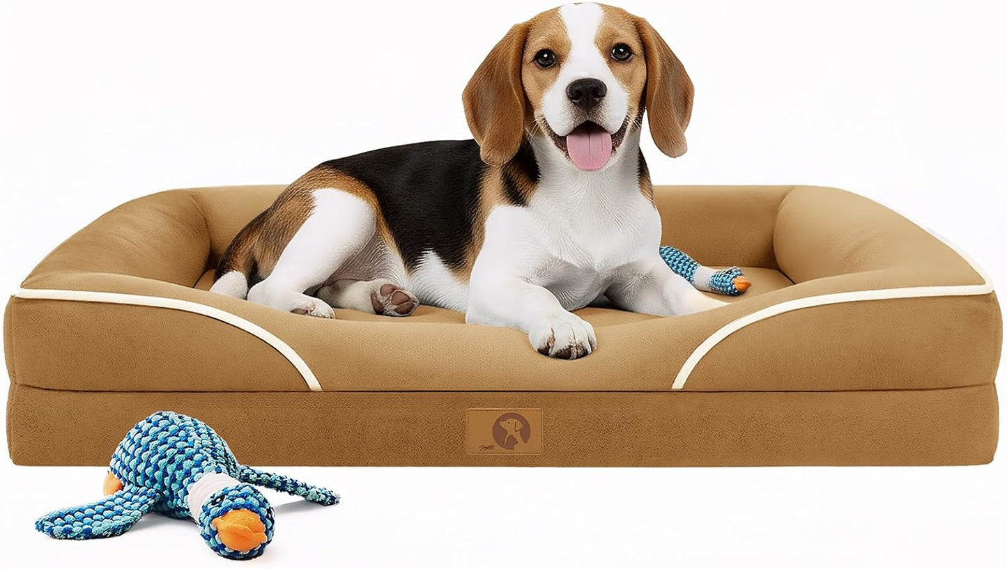 Homemate Dog Bed Medium Size Dog 28x23 inch with Orthopedic Foam Waterproof Outdoor Pet Cat Bed Sofa Supplies with Toy Dogs Crate Pad Couch with Removable Washable Cover & Non-Slip Botton Brown