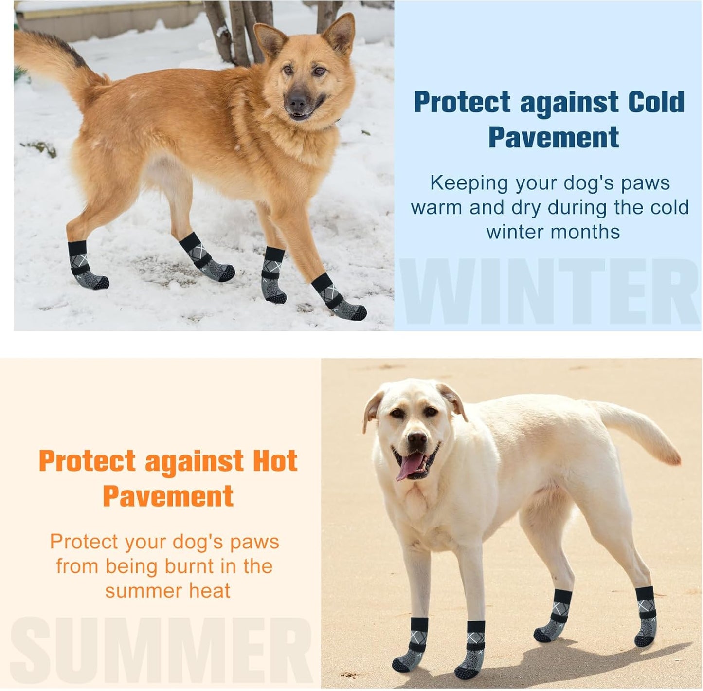 BEAUTYZOO 6PCS Dog Socks to Prevent Licking Paws for Cold Pavement, Winter Dog Shoes with Grippers for Hardwood Floors Anti Slip, Puppy Boots & Paw Protectors for Small Medium Large Senior Dogs, SM