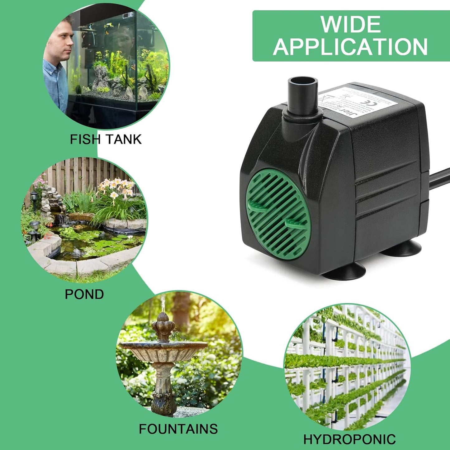 BARST Submersible Water Pump,Ultra Quiet 160GPH Aquarium Pump Adjustable Fountain Pump with 3 Nozzles and 6ft Power Cord for Fish Tank, Pond, Hydroponics,Outdoor Waterfall (600L/H,12W)