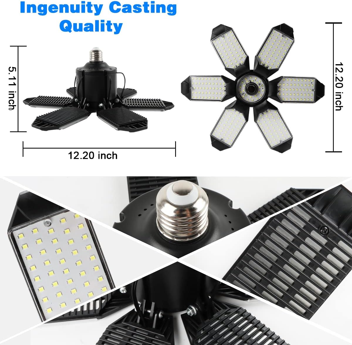 Garage Lights - 2Pack Super Bright 32000LM LED Garage Ceiling Light 6500K LED Shop Light w/ 6 Deformable Panels Screw in E26/E27 Socket Light Bulbs for Workshop Storage Warehouse Attic