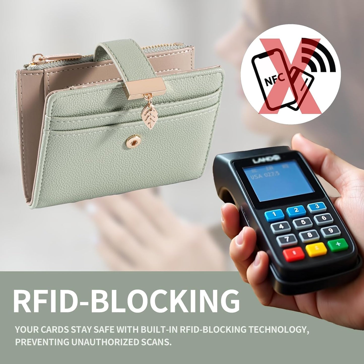 Pomelo Best Small Wallet Women RFID Blocking Bifold Soft Leather Card Holder with ID Window Zipper Coin Pocket Wallets for Women Green