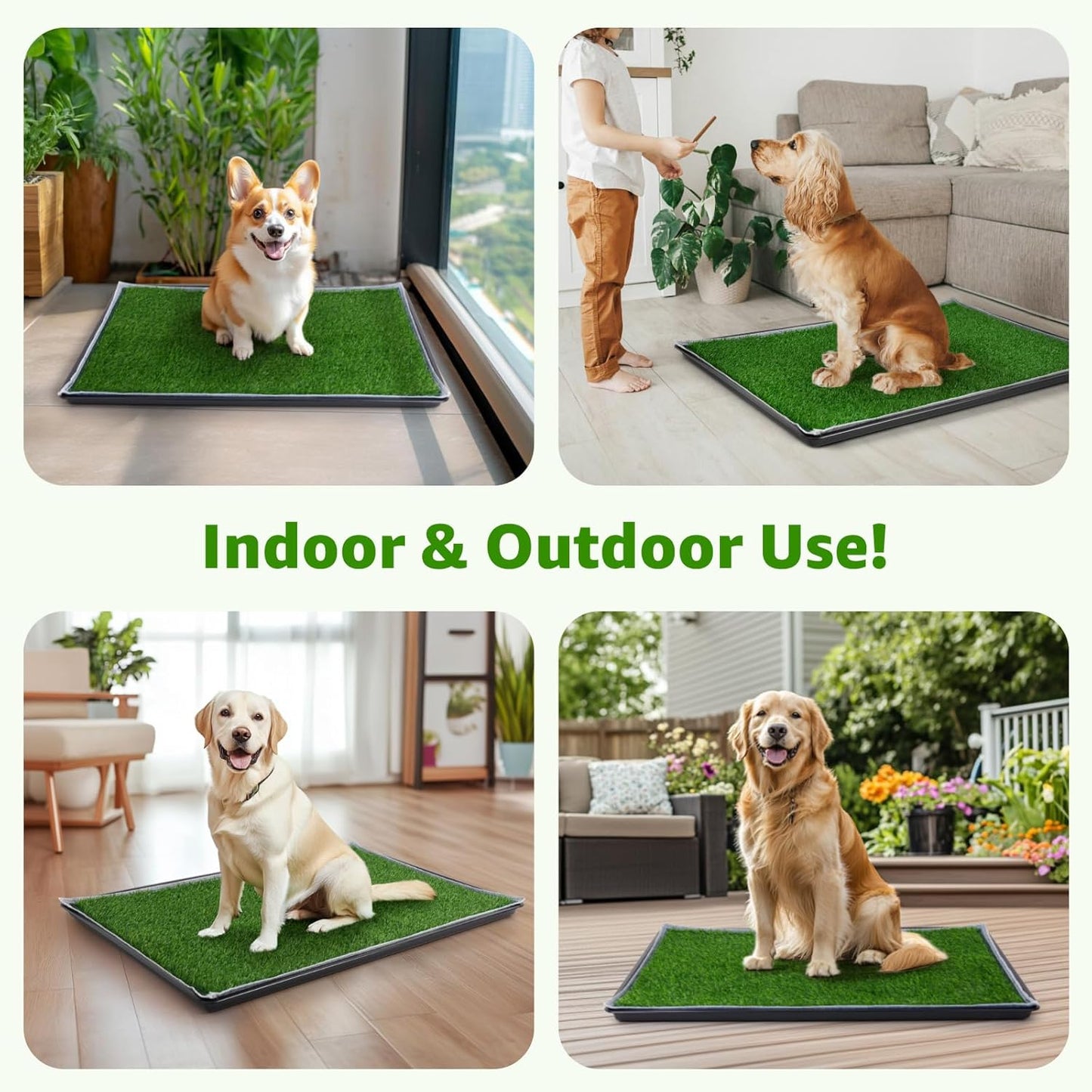 Dog Grass Pad with Tray Extra Large 47.6‘’x29.2'',Portable Dog Litter Box with 2 Pcs Replacement Hemming Artificial Grass & Washable Reusable Pee Pads, Indoor Outdoor Fake Grass Pad for Dogs Potty