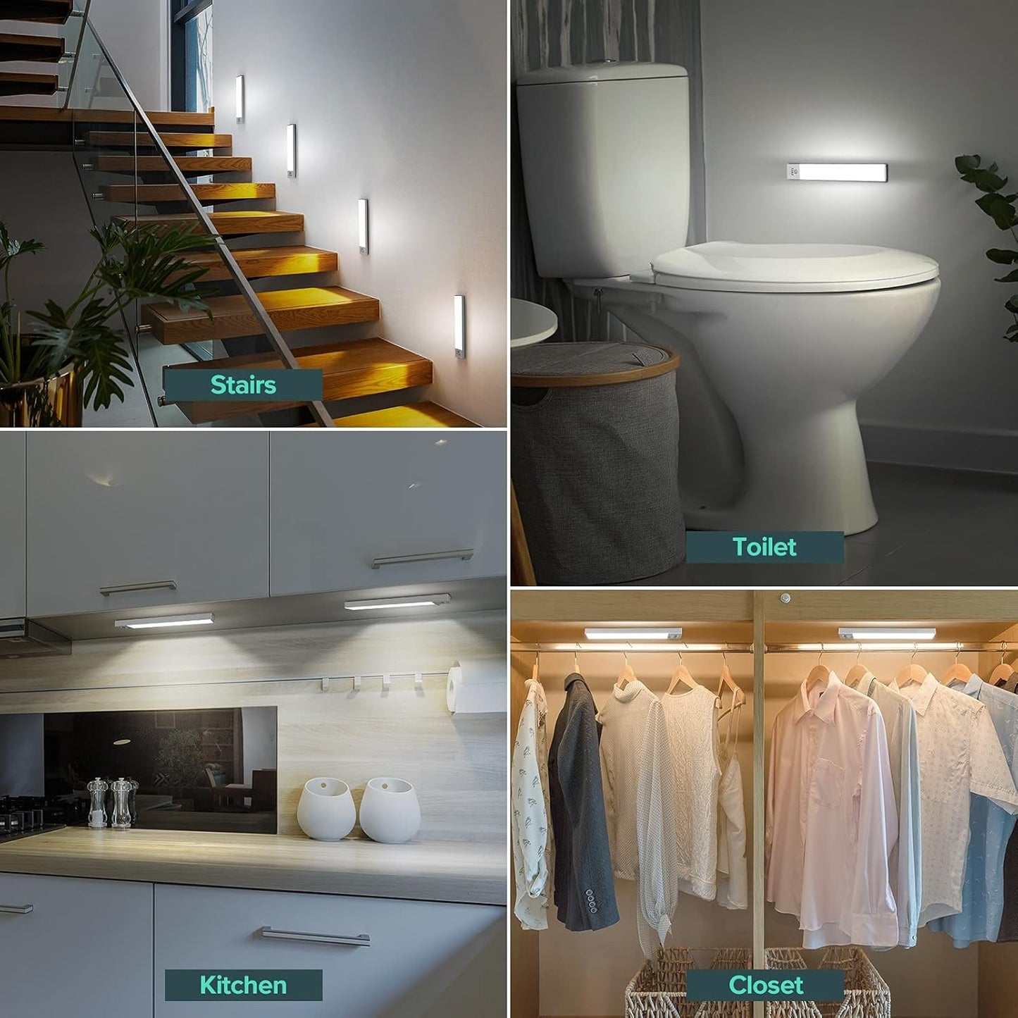 BLS 36 LED Closet Light Battery Powered, Super Bright Under Cabinet Lighting, Motion Sensor Indoor, Wireless, 1500mAh Rechargeable Battery Operated, 3 Pack