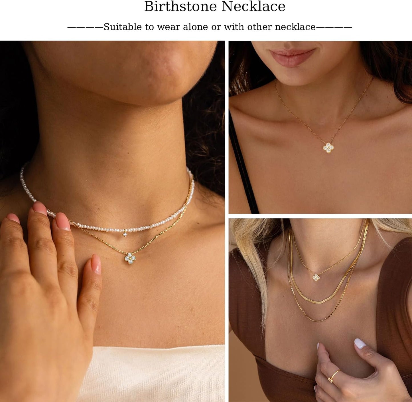 ZOERAY Valentines Day Gifts Birthstone Necklace for Women Non Tarnish 14K Gold Plated Four Leaf Clover Necklace Dainty Gold Choker Necklaces for Women Trendy CZ Emerald Pendant Jewelry Birthday Gifts