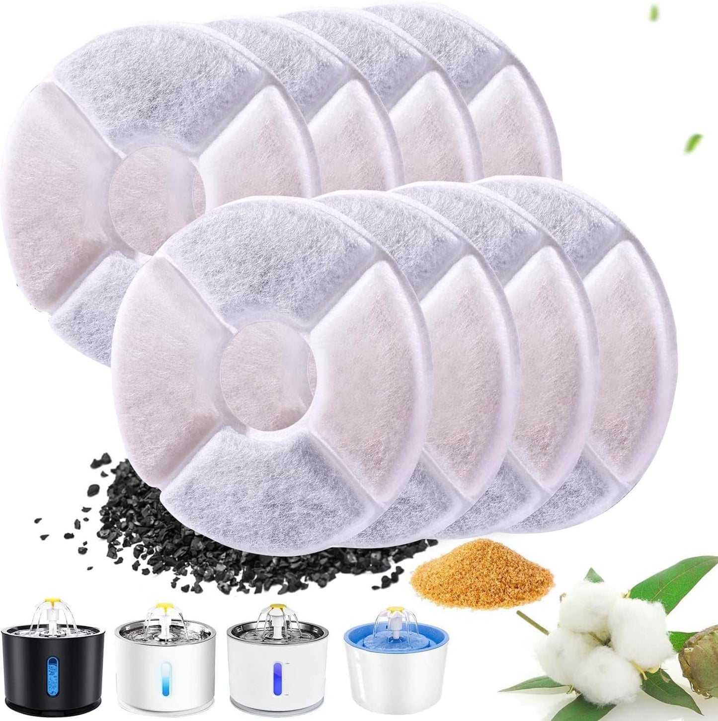 8 PCS Cat Water Fountain Filters for 81oz/2.4L Fountains, Triple Action Water Fountain Replacement Parts Cat and Dog Water Dispensers Filters
