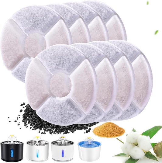 8 PCS Cat Water Fountain Filters for 81oz/2.4L Fountains, Triple Action Water Fountain Replacement Parts Cat and Dog Water Dispensers Filters