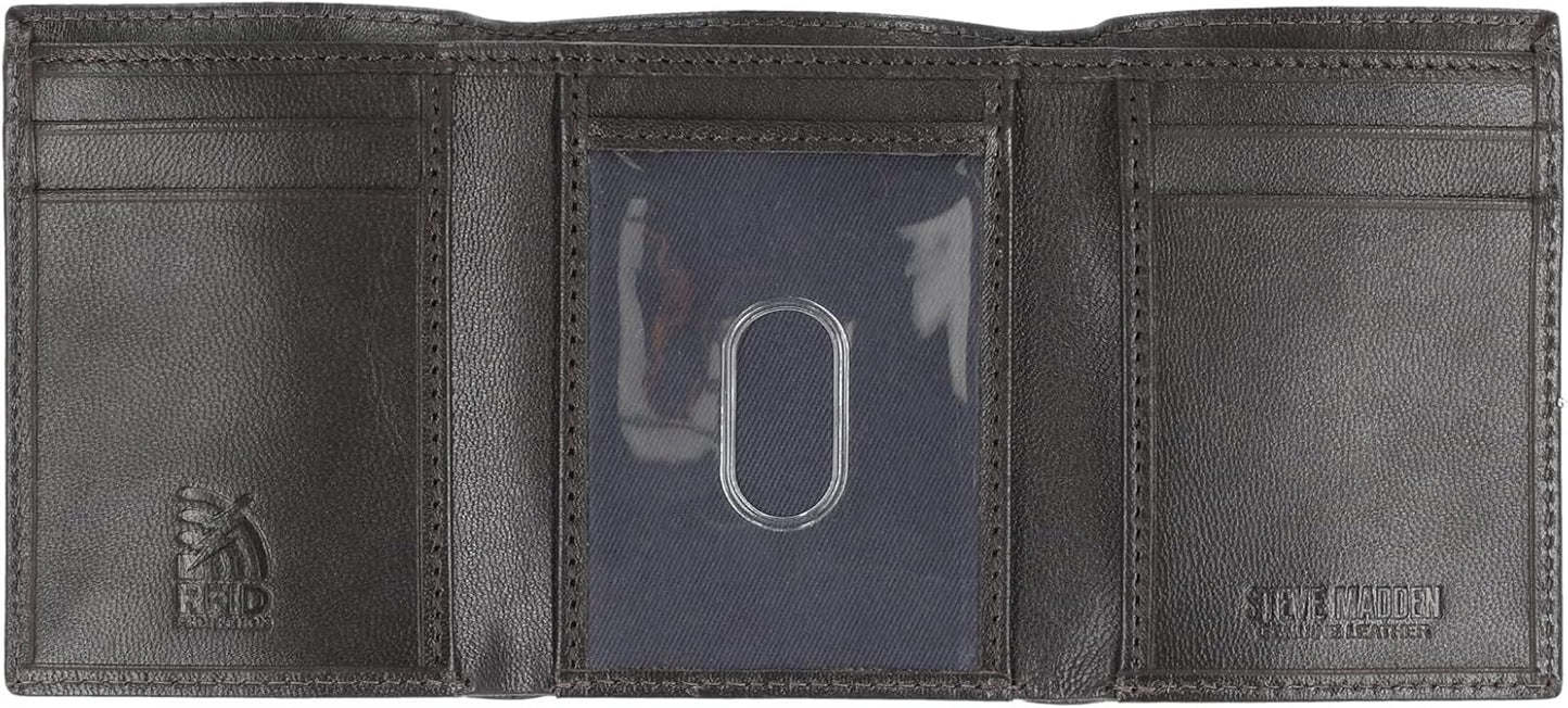 Steve Madden Men's Rfid Trifold Wallet With Id Window