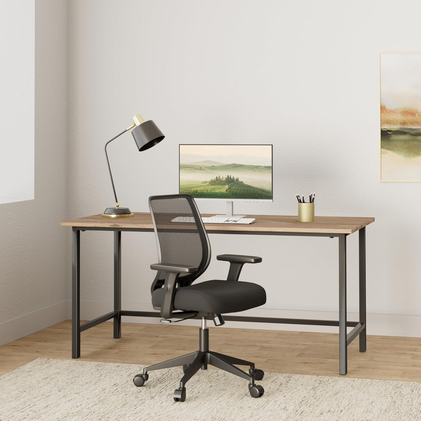 Ergonomic Office Chair Home Mesh Desk Chair with Adjustable Arms - Mid Back Computer Chairs for Adults - Swivel Task Chair Comfortable for Home Office (Black)