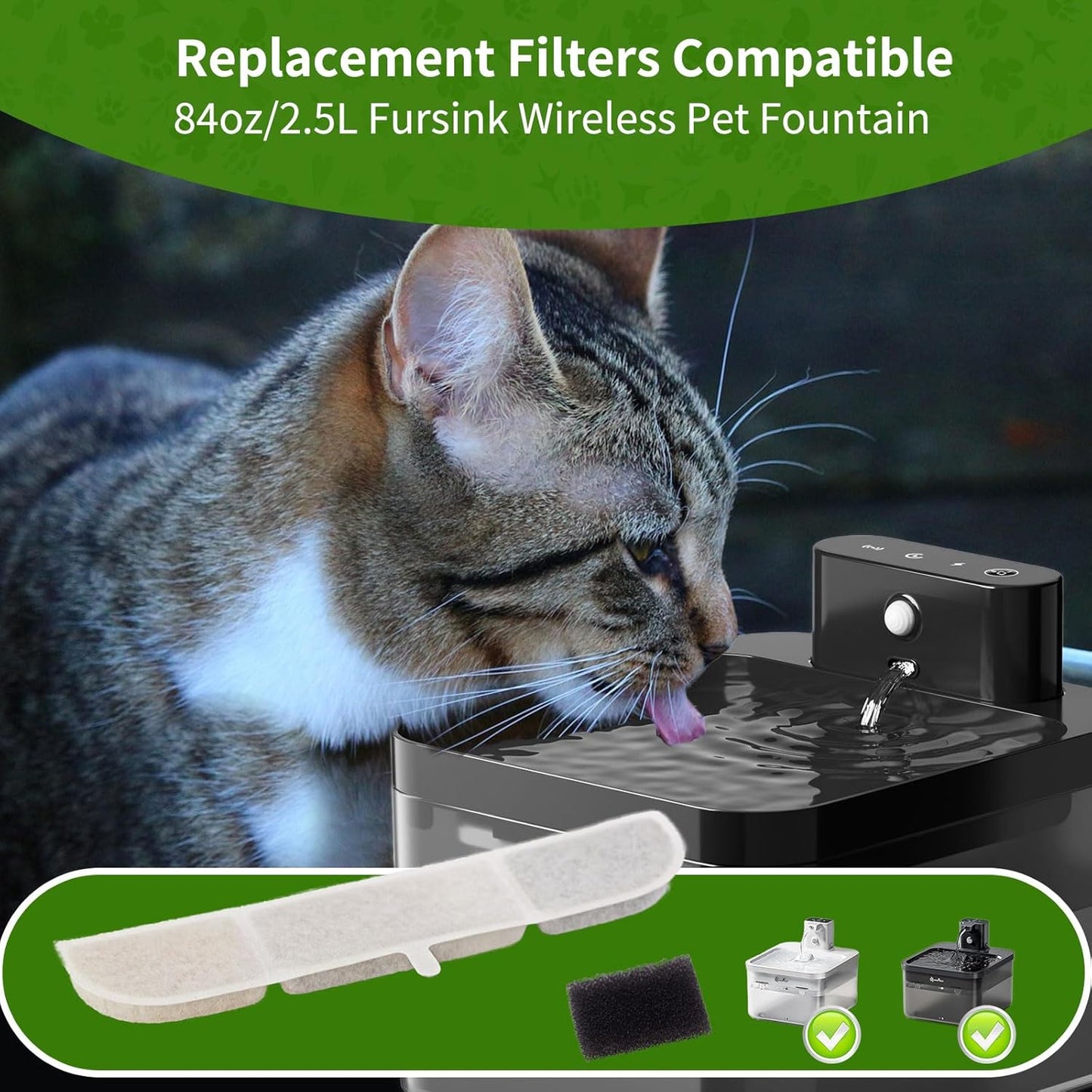 Cat Fountain Filter, 12 Packs Fountain Filter Replacement Compatible With 2.5 L DownyPaws Drinking Fountain for Cat Wireless DPWFP6/DPWFP6SS