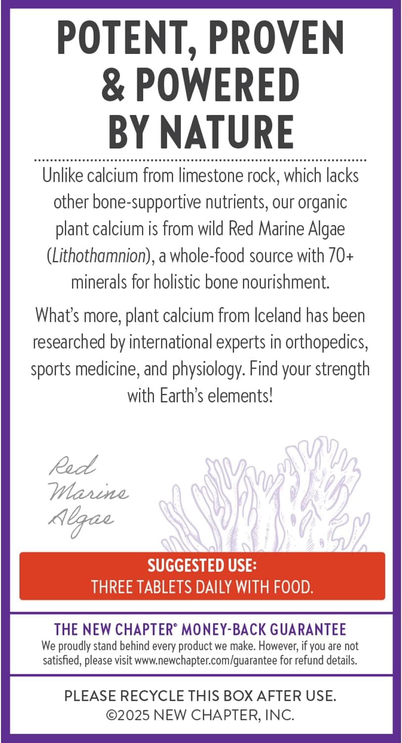 New Chapter Calcium Supplement - Bone Strength Plant-Based USDA Organic Calcium with Magnesium, Vitamin D3+K2, for Bone Health & Joint Mobility, Heart Support, 905 mg dose - 120 Slim Tablets
