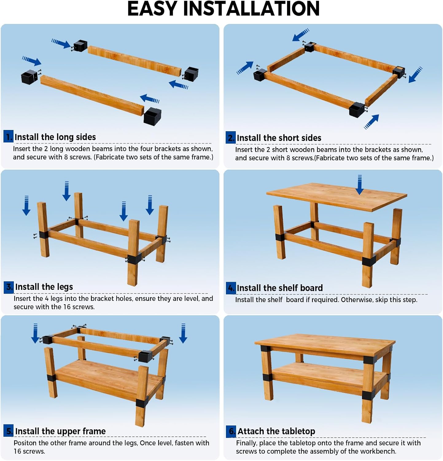 Heavy Duty Workbench Bracket Kit - 3-Way Corner Brackets, 8-Pack Right Angle DIY Workbench Kit for 2x4 Lumber (Actual 1.5"x3.5"), Indoor/Outdoor Shelving, Garage Shelves, Work Table, Planer Stands