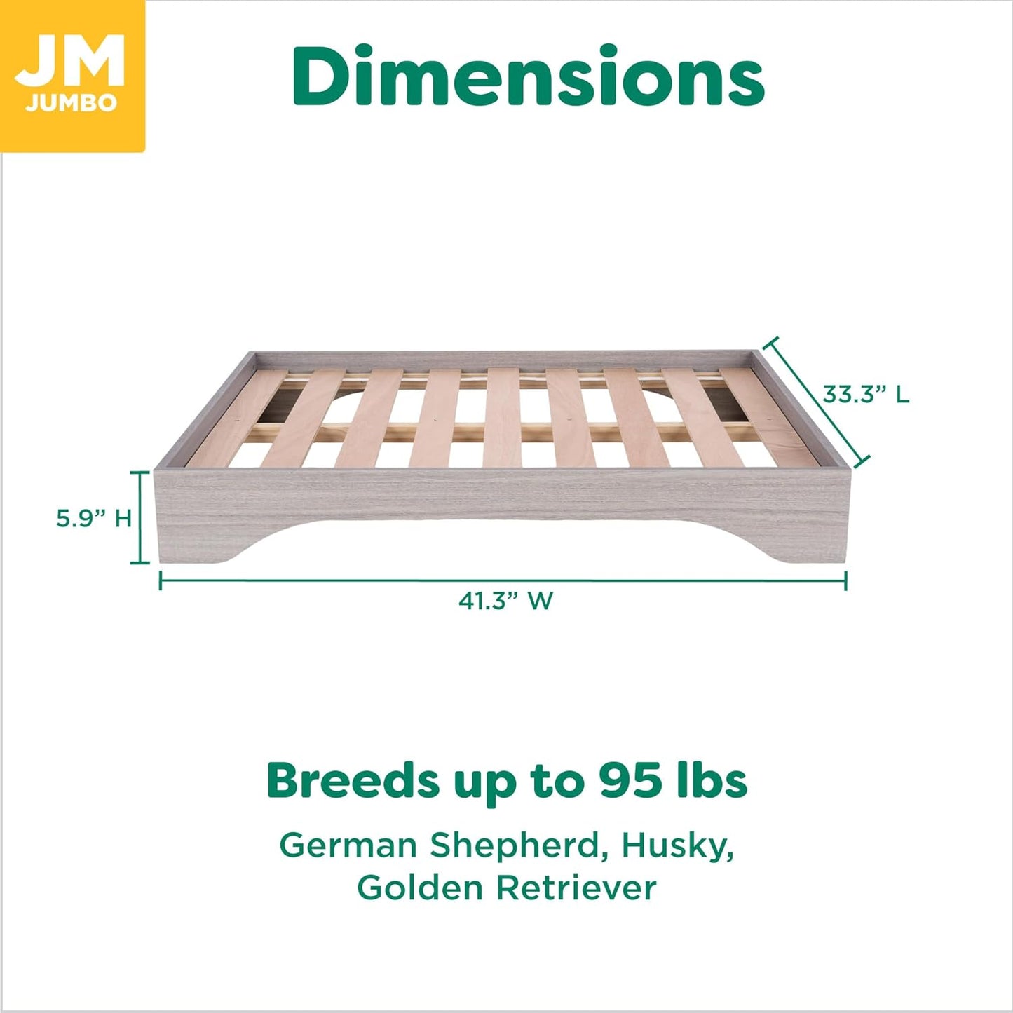 FurHaven Elevated Dog Bed for Large Dogs, Mid-Century Modern Style with Flexible Slats & Non-Slip Pads for Comfort & Airflow, Easy Assembly, Raised Pet Bed, Jumbo, Light Gray