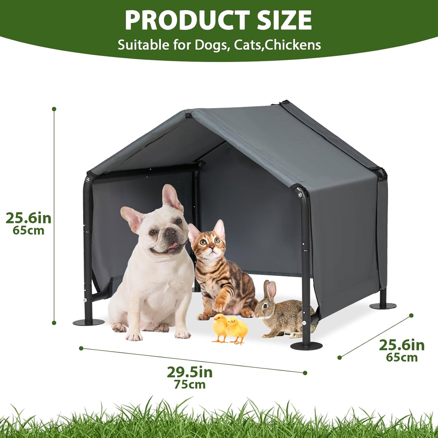 Dog Shades for Outside - Outdoor Dog Kennel for Small Dogs, 29.5”x25.6”x25.6” Outdoor Sun Rain Canopy Pet House, Waterproof Pet Canopy Shelter for Small Animals with Ground Nails