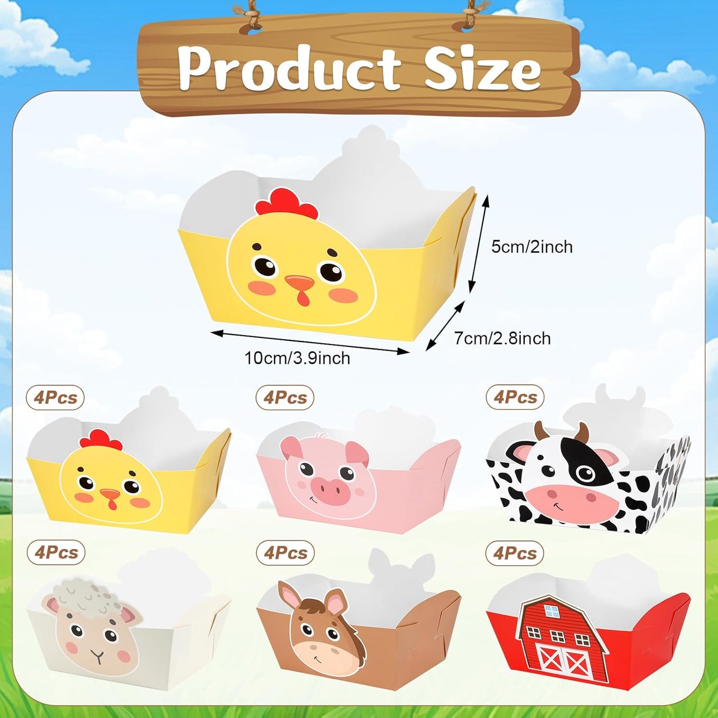 24 Pack Farm Animals Party Supplies Farm Disposable Paper Food Trays Animal Theme Birthday Parties Decorations Snack Bowl Serving Tray for Baby Shower Tableware Carnival Decor Favor