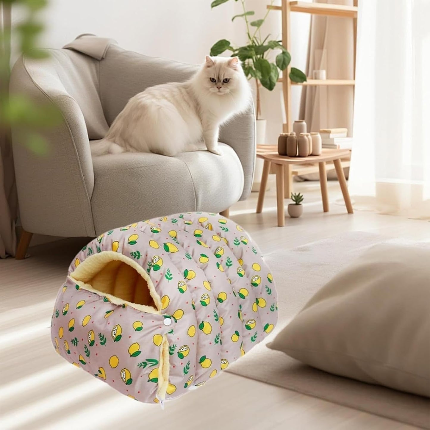 Warm Cat Bed for Winter, Washable Sleeping Cave, Semi-Enclosed Removable Cat Nest Bed, Plush Material with Soft Cushion, Pet Accessory with Design, for Small Dog Puppy Kitten Home Outdoor