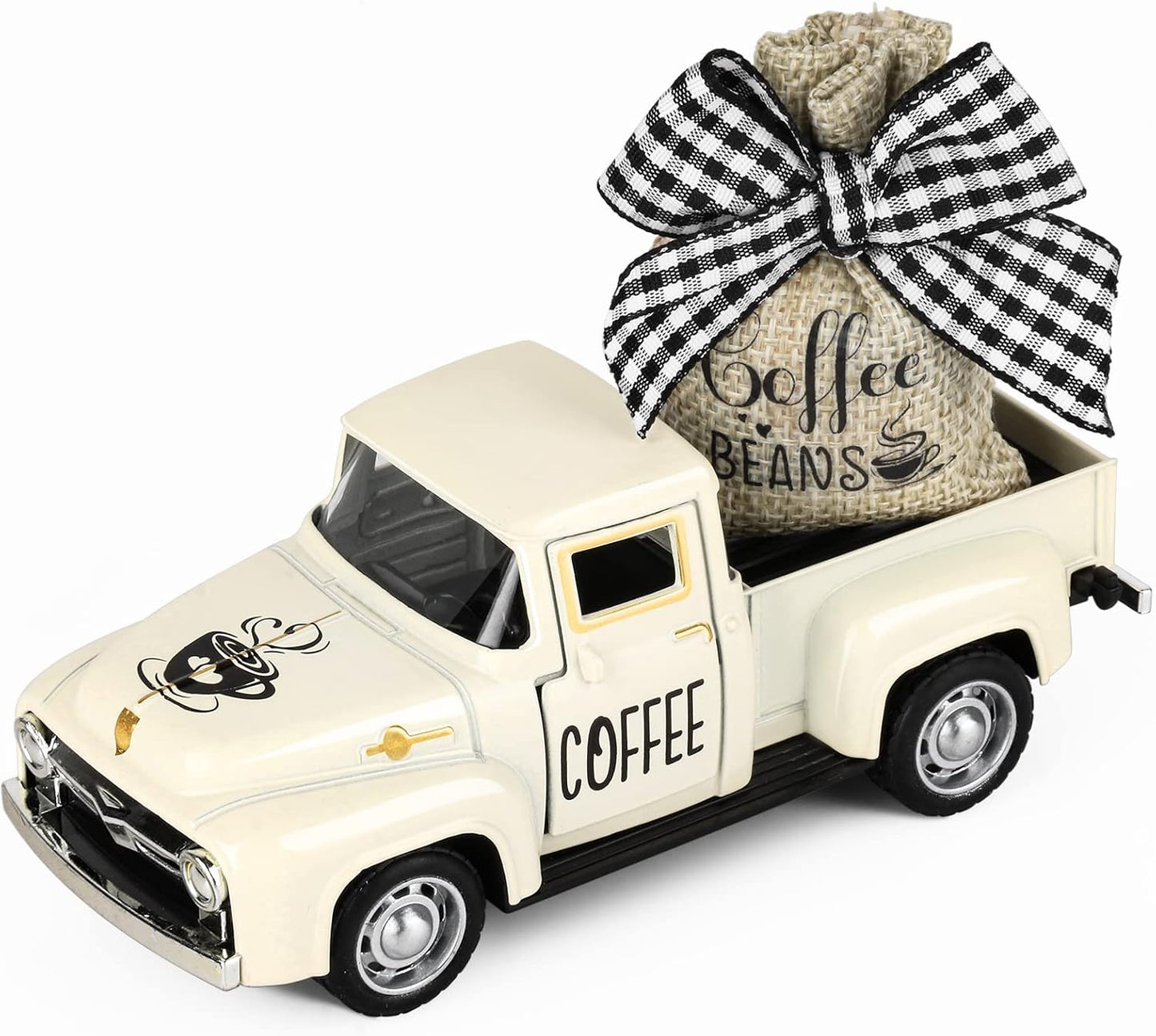 Hooqict Coffee Decor for Coffee Bar Metal Truck with Coffee Beans Burlap Sack Vintage Pickup for Farmhouse Kitchen Decor Coffee Station Home Coffee Bar Accessories Coffee Shop Decor