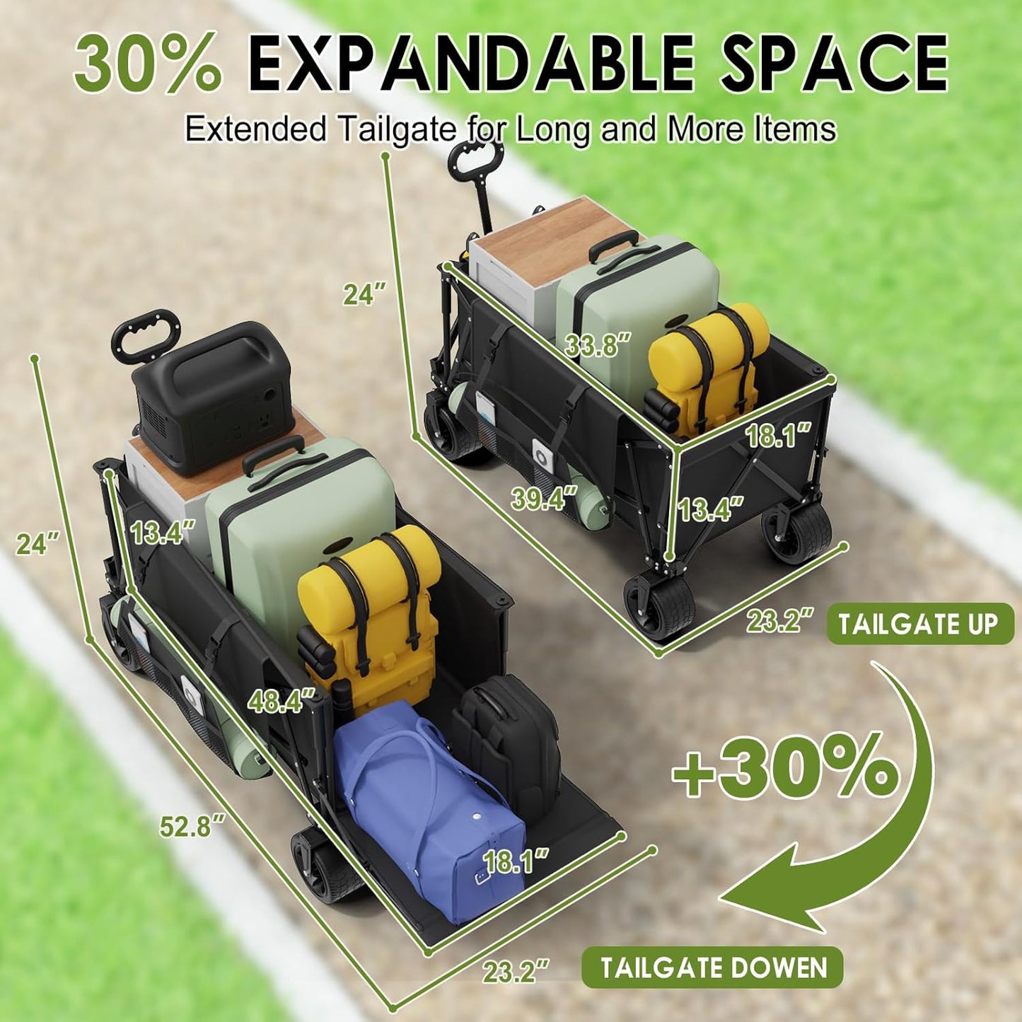 ZENPETIO 49" Collapsible Wagons Carts Foldable with Tailgate, 300L Heavy Duty Folding Wagon Cart with Big All-Terrain Beach Wheels, 500 LBS Capacity Portable Utility Wagon for Garden Outdoor Camping