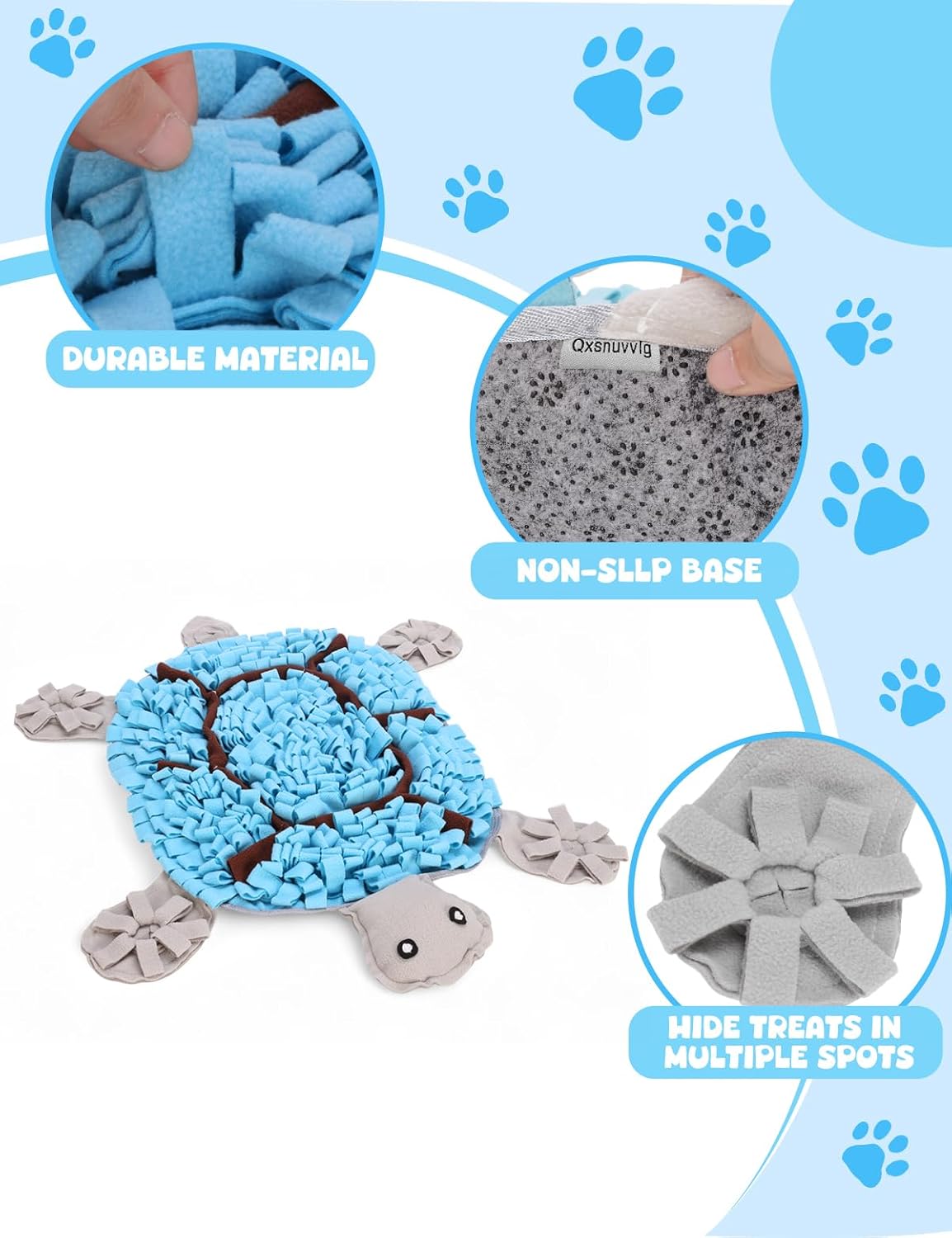 Turtle Snuffle Mat for Dogs, 28.8''x22.8'' Large Nose Work Mat, Dog Food Mat for Foraging and Mental Stimulation, Interactive Feeders for Boredom Relief（Blue）