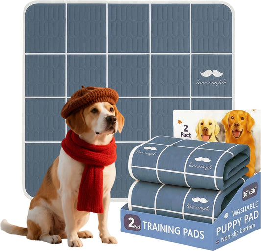 Washable Puppy Pads, 36x36 Inch Reusable & Leak-Proof Dog Potty Training Pads, Super Absorbent Non-Slip Mat for Crate, Playpen, Whelping, Home Travel (Grey, 2-Pack)