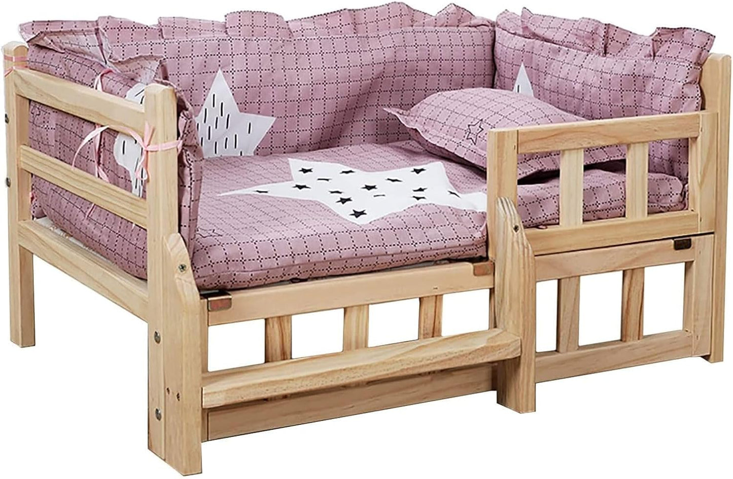 Dog Bed Wooden Dog Bed Eevated Pet Bed Elevated Orthopedic Pet Couch Kennel with Fenced & Stairs Dog Kennel Furniture for Small Medium Pets & Cats for Dogs Pet Cat ()