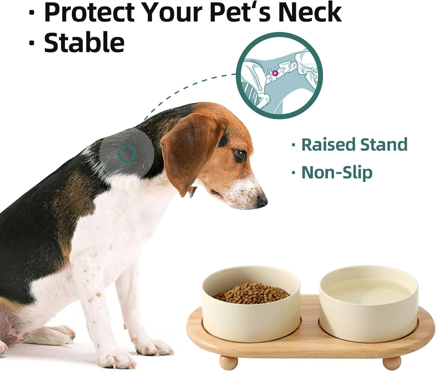 Ceramic Elevated Dog Bowls, Food and Water Bowls for Dogs, Puppy, Raised Dog Dish, Pet Feeder(6inch, 2 x Light Yellow + Stand)