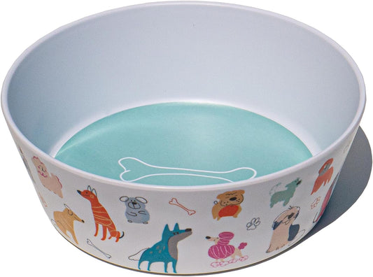 Dog Whimsy Melamine Pet Bowl - Medium - 3 Cups - Multicolor - Set of 2