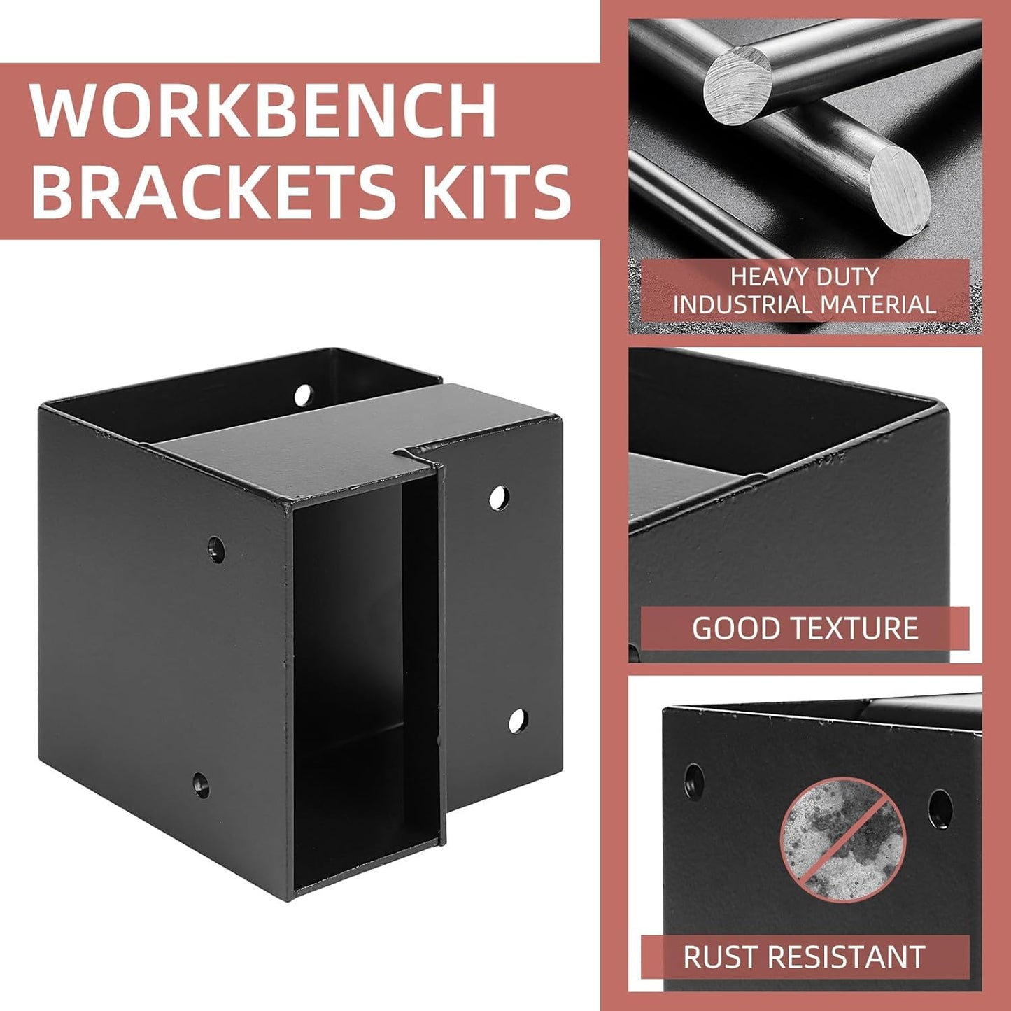 Workbench Bracket Kit, Heavy Duty Steel Workbench Kit for 2x4 (Actual 1.5"x3.5") Wood, 3-Way Right Angle Corner Bracket for Custom Work Bench Table Shelving - 8 Pcs Black