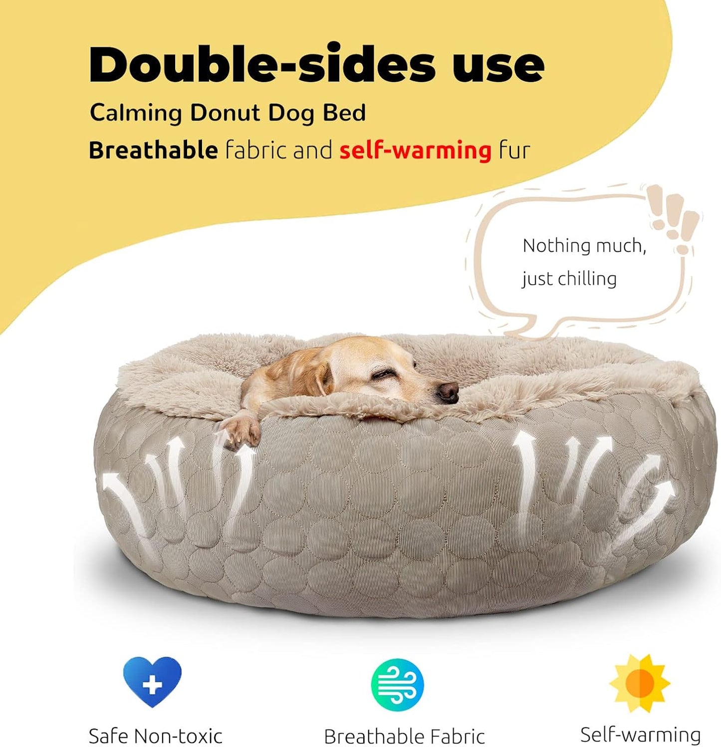 HACHIKITTY Dog Bed, Orthopedic, Round, X-Large, Taupe (30x24x16in), for Medium Large Dogs & Cats, Cooling Warming, Polyester, Hypoallergenic