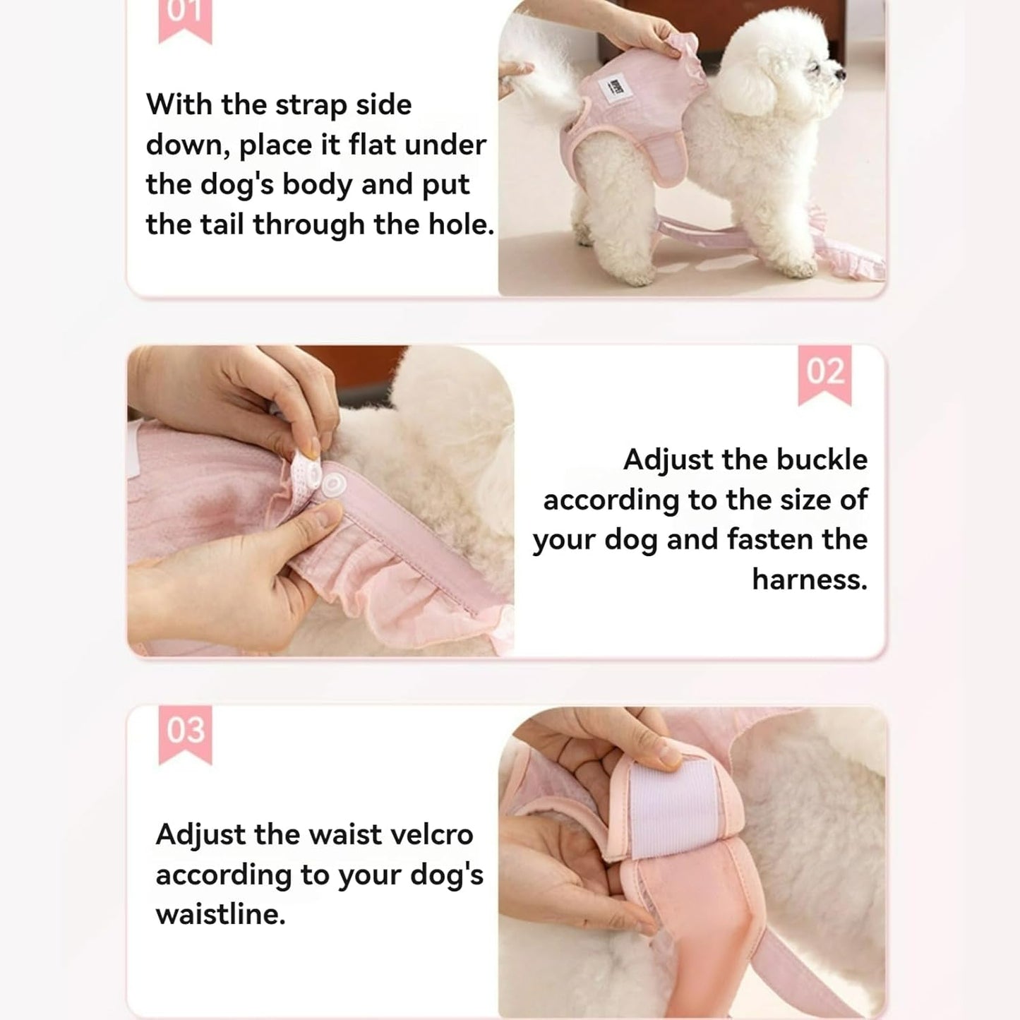 Cat Puppy Costume Cute Ruffled Pet Diaper Pants Full Coverage Design with Hook and Loop Breathable Adjustable Multiple Sizes for Cat Small Dog (Small,Pink)