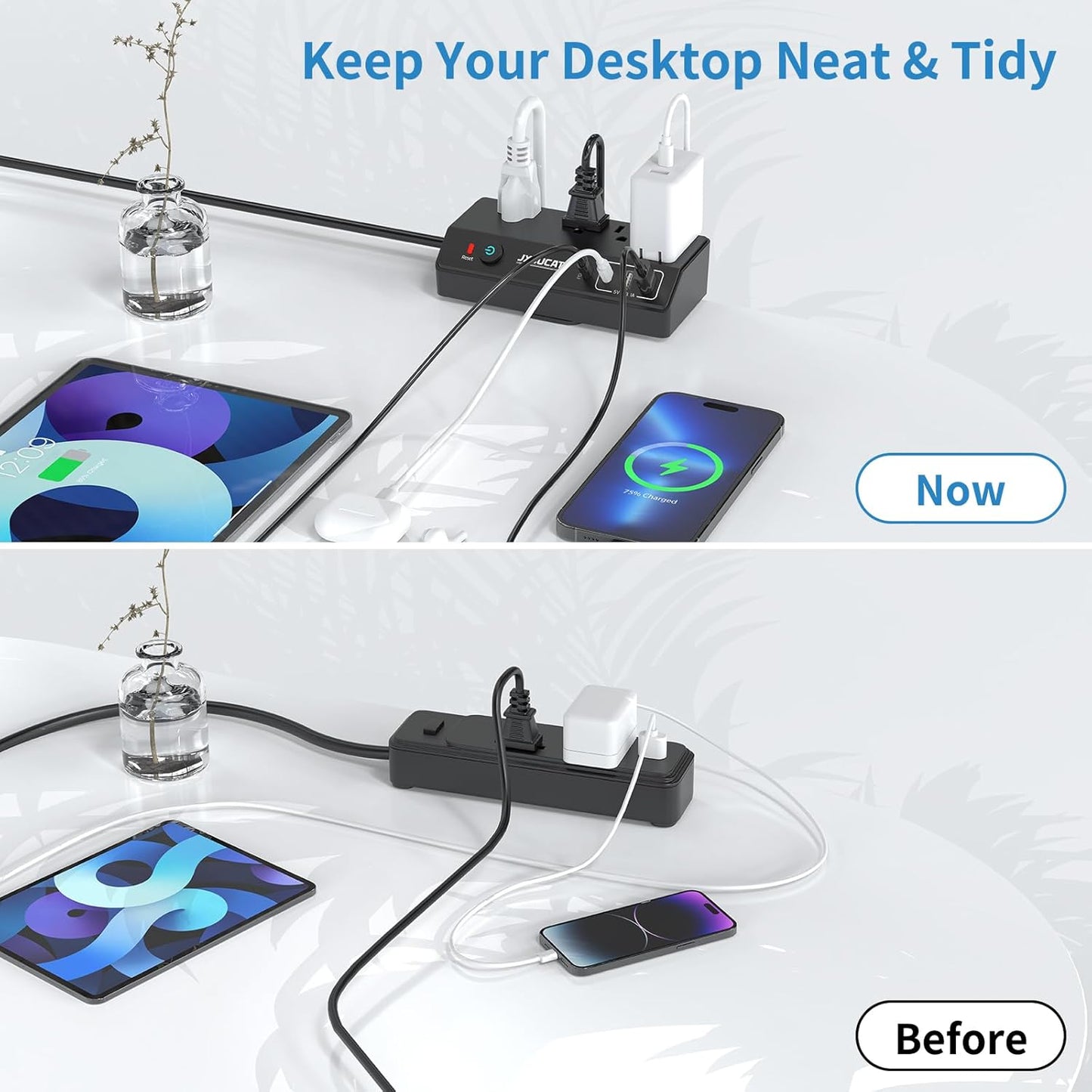 Desk Clamp Power Strip 10FT with PD 20W Fast Charging USB C, JXGUCAT Desktop Mount Power Strip Surge Protector, Removable Extension Cord with 4 Outlets 4 USB Ports, Fit 1.8" Tabletop Edge, Black