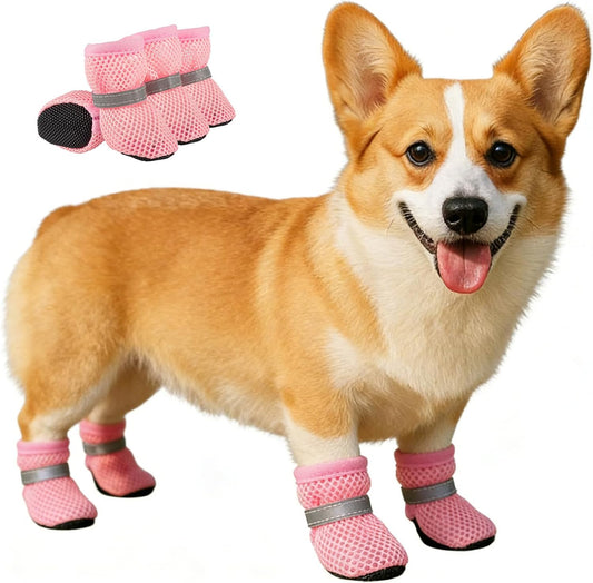 Breathable Dog Shoes,Summer Dog Paw Protector Anti-Slip Socks,Dog Outdoor Booties with Rubber Soles for Hiking and Running_M(Pink)