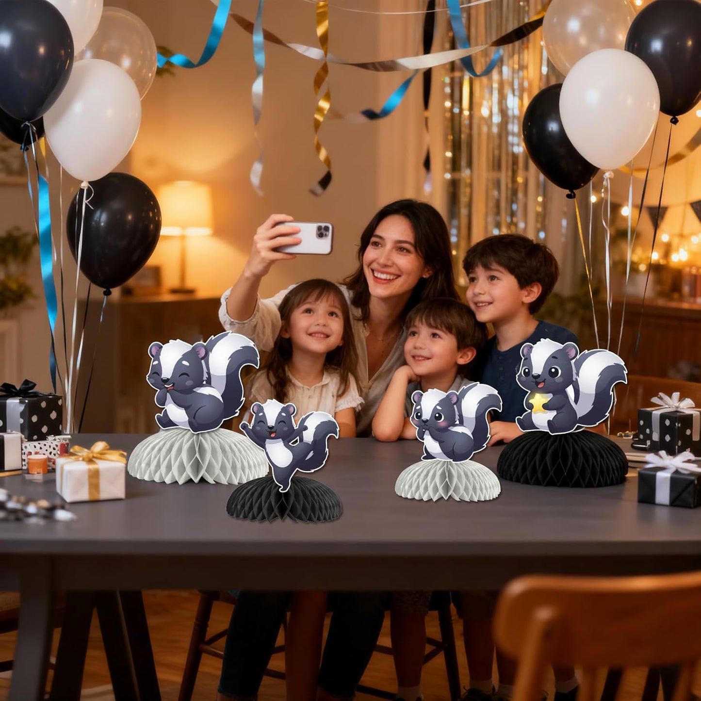 8 Pcs Skunk Table Centerpieces Skunk Party Decorations Woodland Animal Honeycomb Centerpieces Neutral Jungle Forest Wild Animal Themed Table Toppers for Kids Baby Shower Birthday Party Supplies