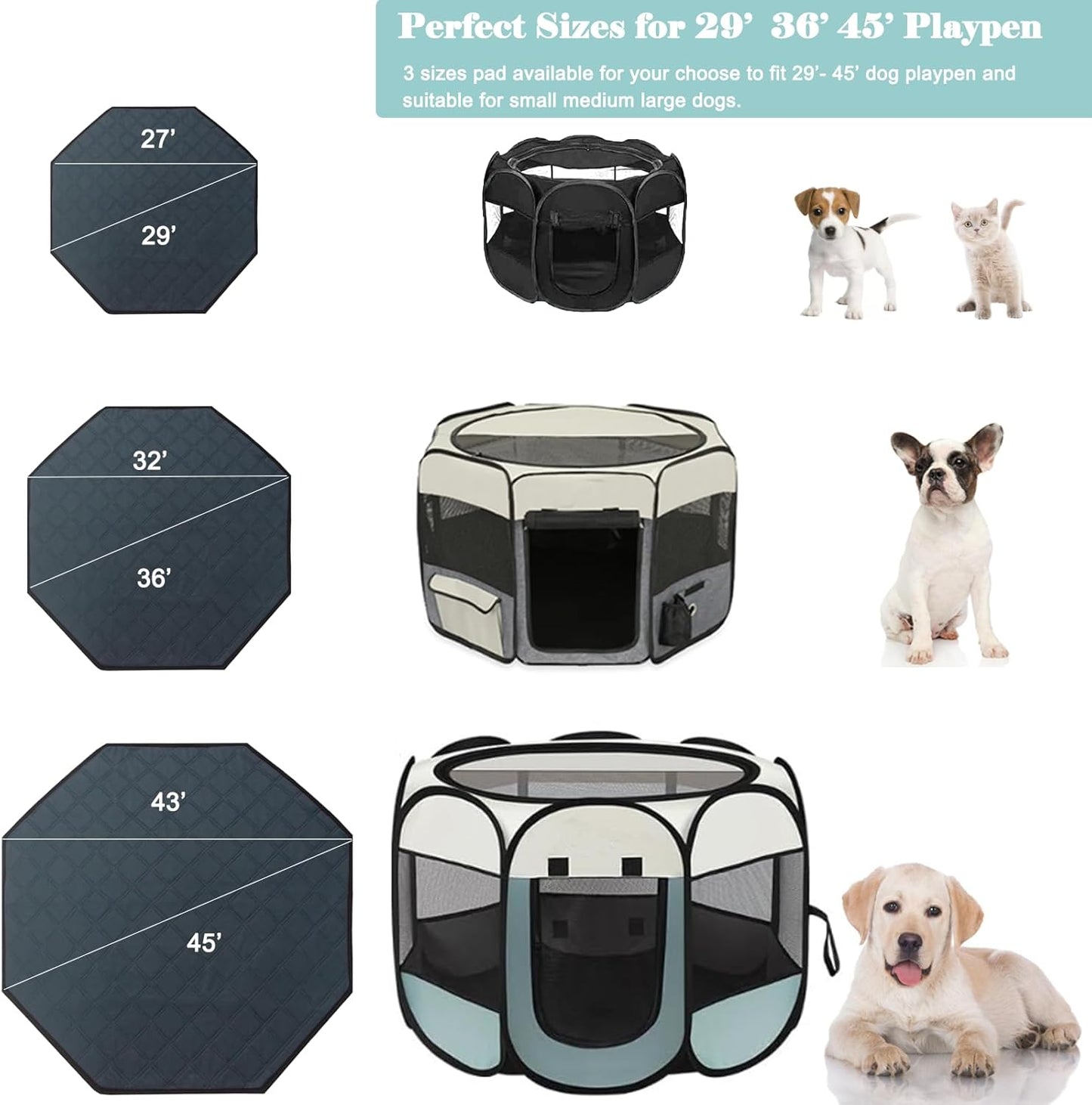 Dog Playpen Mat, Washable Pee Pad for Octagon Puppy Whelping Pading Leakproof Potty Training Pad Liner for Crate Kennel Indoor