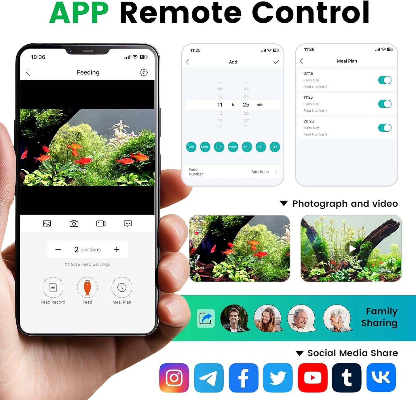 fishkeeper Automatic Fish Feeder for Aquarium Flakes, WiFi (2.4G/5.0G) & APP Control - Auto Fish Food Dispenser/Betta Fish Feeder with HD 2.5K Camera and Timer, Aquarium Feeder for Turtle Koi Tanks